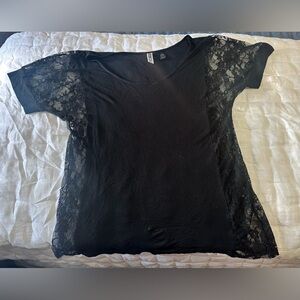 BKE Black Lace Blouse Short Sleeve